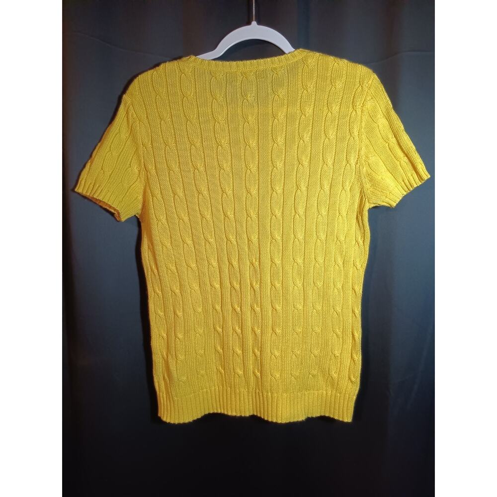 Jones NewYork Signature Butter Yellow Med Short Sleeve Sweater Mercerized Cotton - Picture 3 of 4